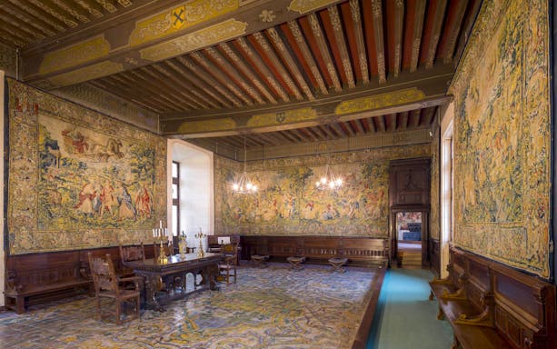 Domaine du Chaumont-sur-Loire Castle interior with ornate tapestries, Loire Valley.
