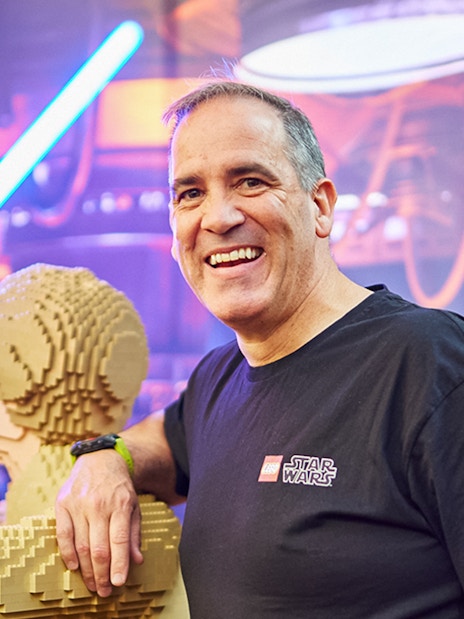 LEGO Star Wars exhibition with life-sized Darth Vader and Luke Skywalker figures.