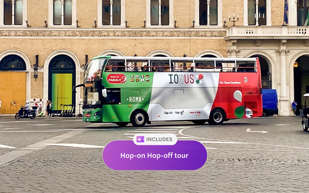 Hop-on hop-off tour bus in Rome city center.