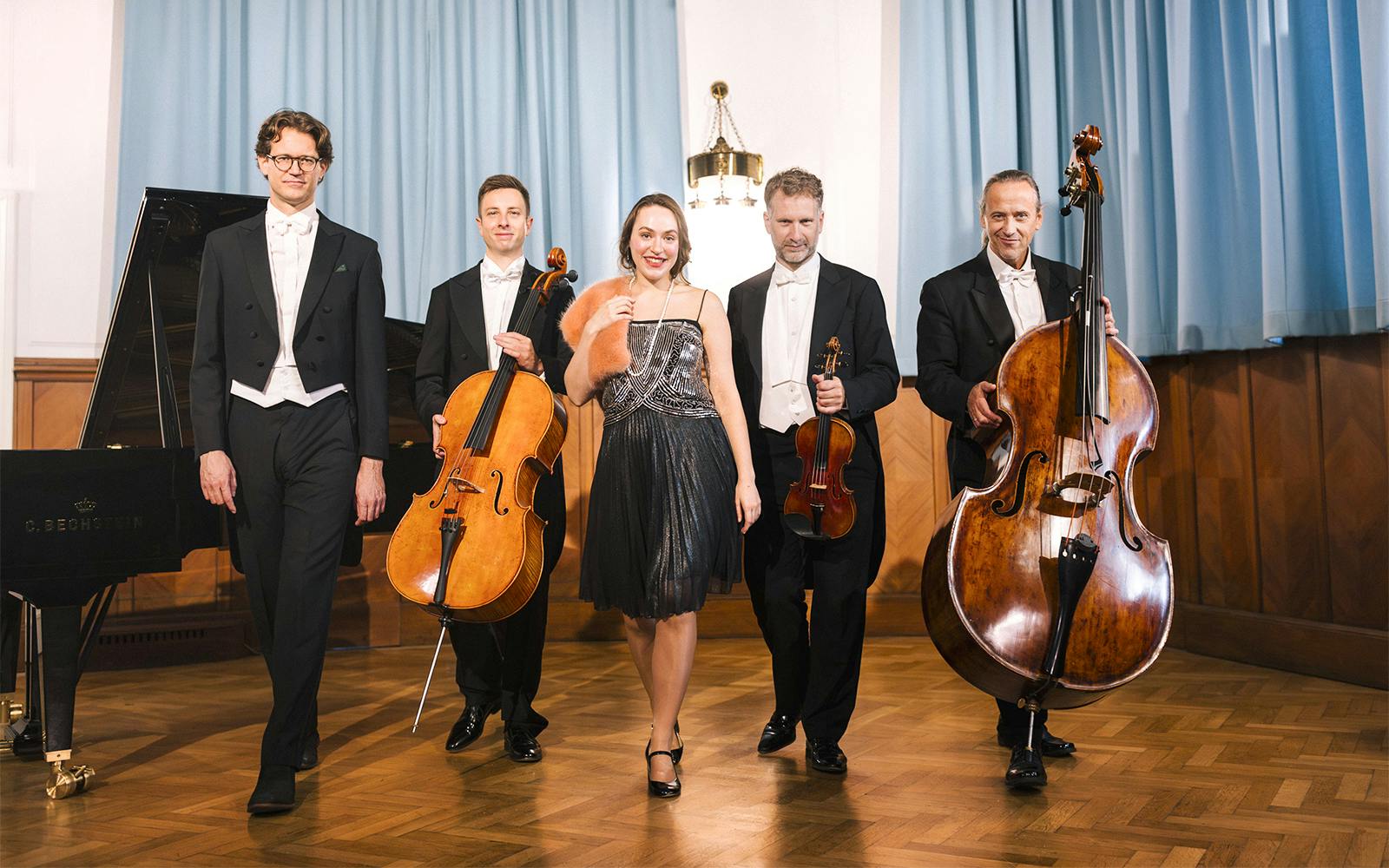 Musicians with instruments at Amadeus Concerts, Ehrbarsaal, Vienna.