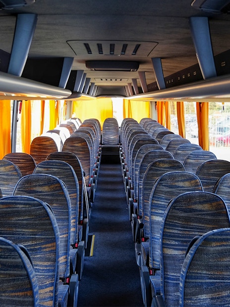 Interior of a bus for one-way tickets from Prague Airport to Prague City Center.