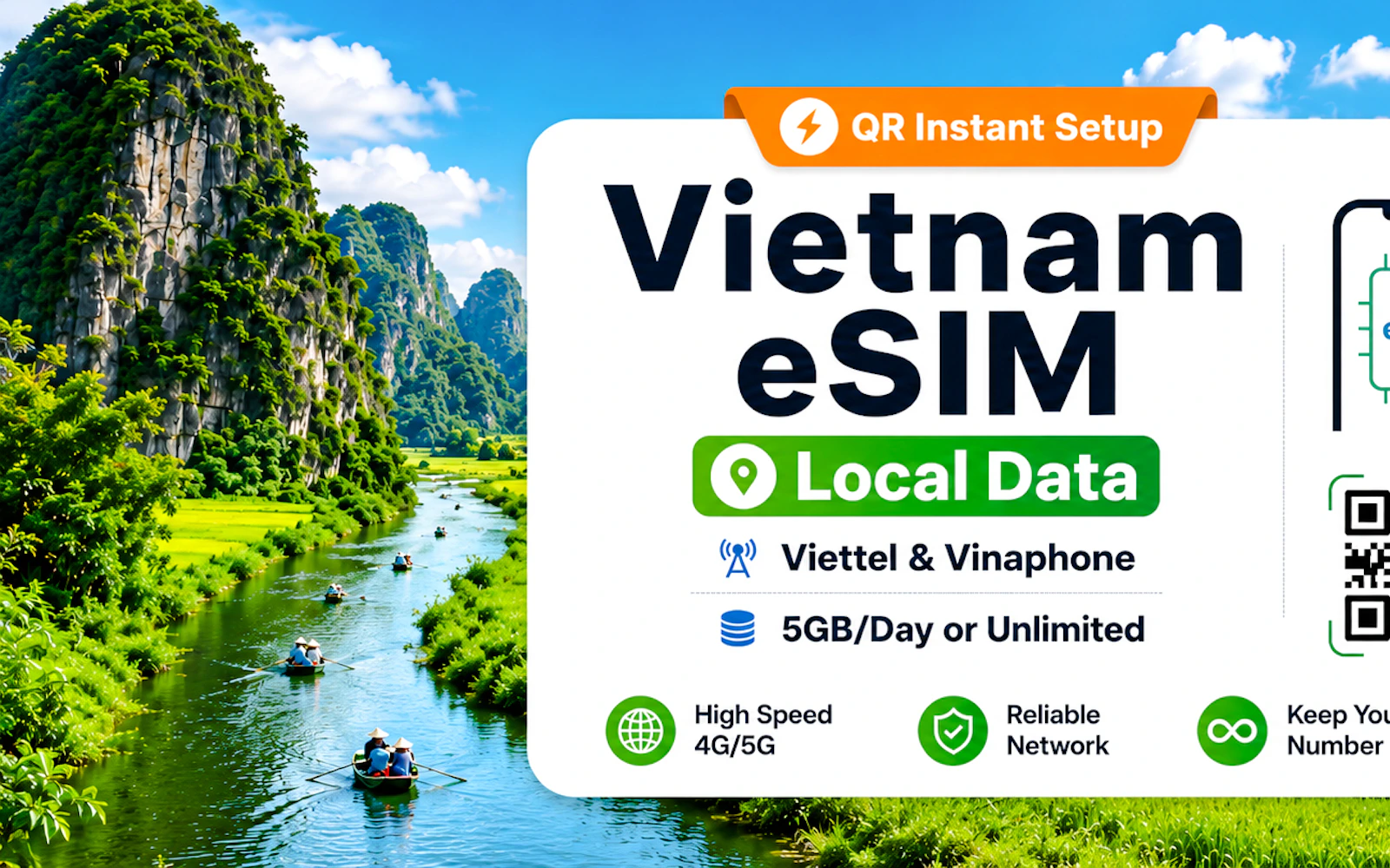Vietnam 5G Tourist eSIM by Viettel: 5GB/Day Data-Only (Product 56499)