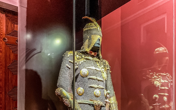 Topkapi Palace armor display in Imperial Treasury, Istanbul, Turkey.