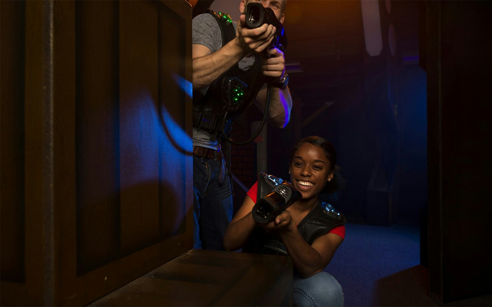 People playing laser tag at Andretti Indoor Karting in Orlando.