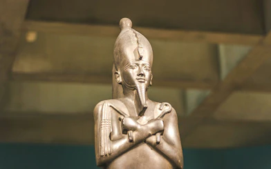 Statue of an ancient Egyptian pharaoh at the Egyptian Museum of Antiquities.