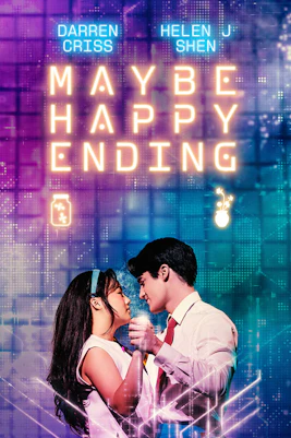 Couple dancing under neon lights for Maybe Happy Ending Broadway show.