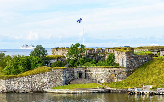 Bastions of Suomenlinna fortress by the Baltic Sea near Helsinki, Finland.