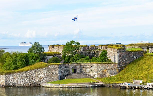 Bastions of Suomenlinna fortress by the Baltic Sea near Helsinki, Finland.