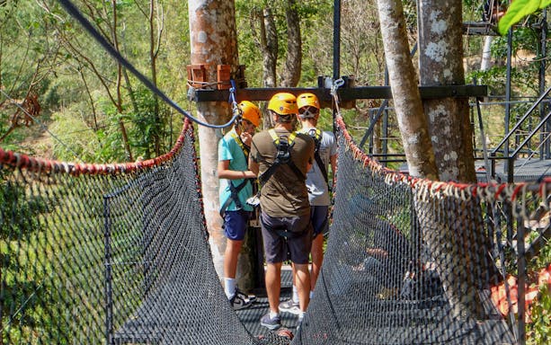 Participants on a platform, Zipline Adventure at Phuket Paradise Trip