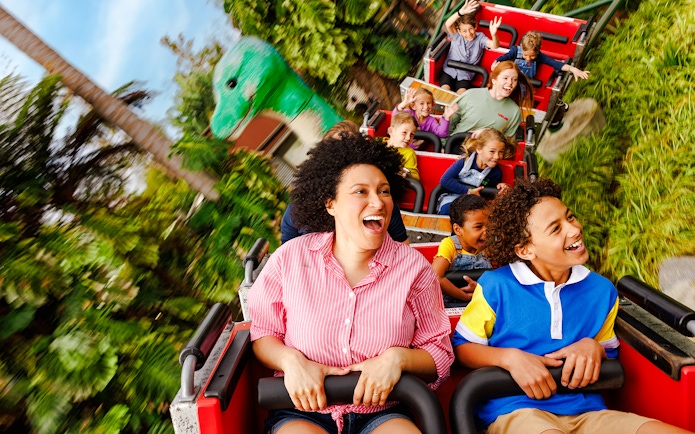 Family enjoying a rollercoaster ride at LEGOLAND® California.