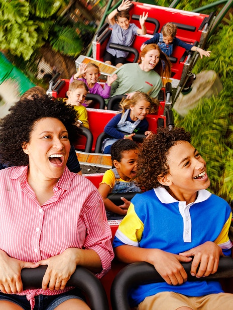 Family enjoying a rollercoaster ride at LEGOLAND® California.