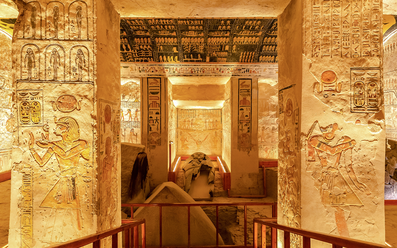 Luxor Temple interior with hieroglyphics and ancient carvings, Valley of the Kings, Egypt.
