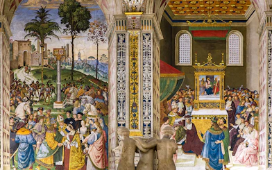 Frescoes depicting historical scenes in the Piccolomini Library, Siena Cathedral.