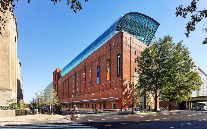 Museum of the Bible exterior with glass roof in Washington, D.C.