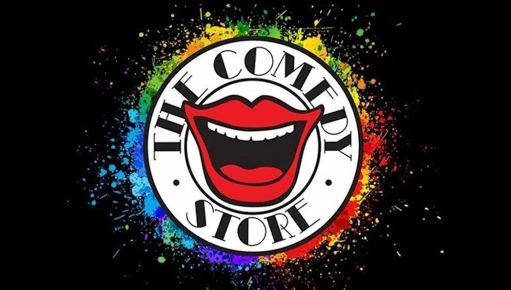 Comedy Store logo with colorful splash background, associated with The Best In Stand Up.