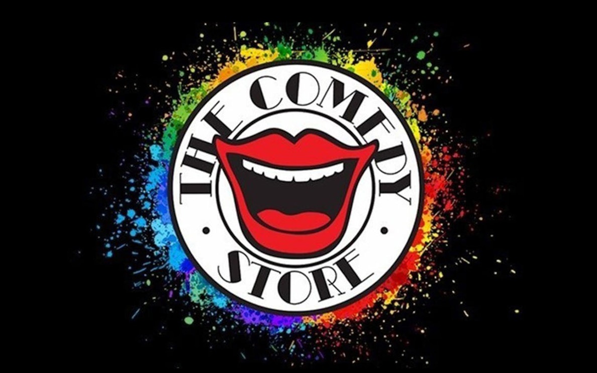 Comedy Store logo with colorful splash background, associated with The Best In Stand Up.