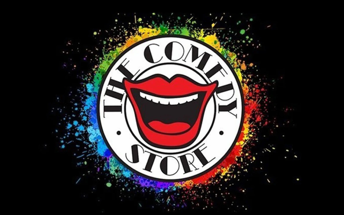 Comedy Store logo with colorful splash background, associated with The Best In Stand Up.