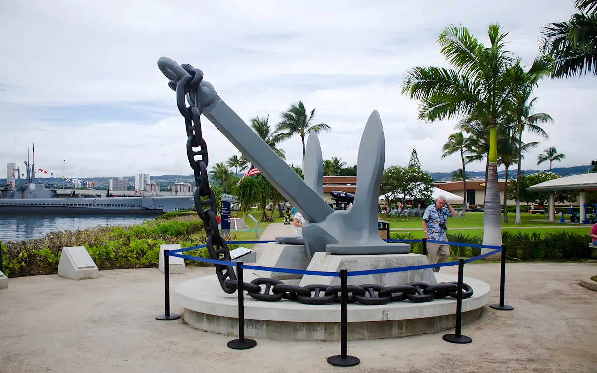 USS Arizona Memorial anchor display at Pearl Harbor, Hawaii.