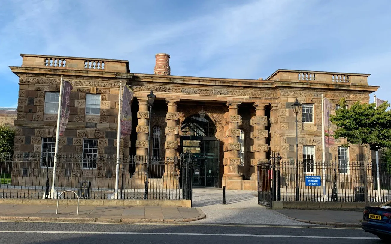 Crumlin Road Gaol entrance in Belfast, part of the Ghosts of Belfast city exploration game.