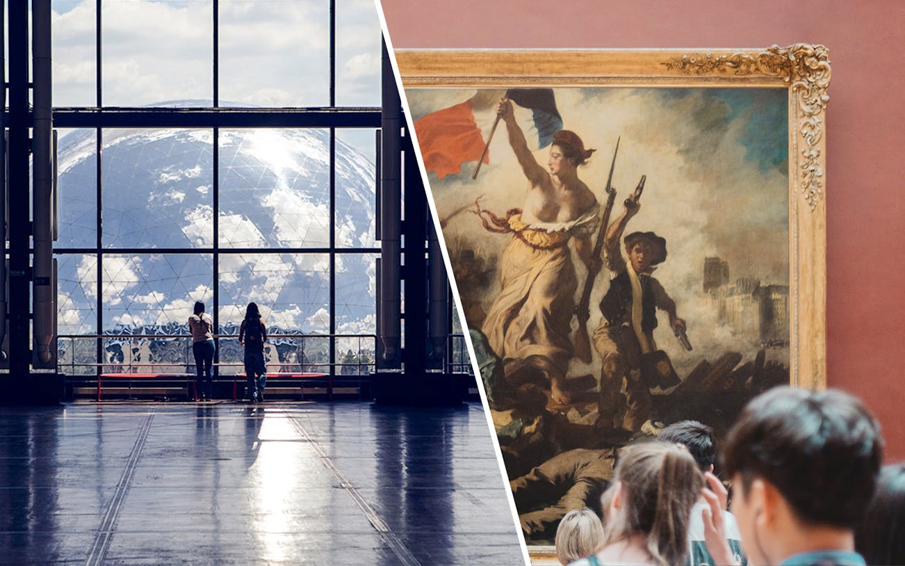 Interior view of Science & Industry Museum Paris with interactive exhibits and visitors exploring displays.