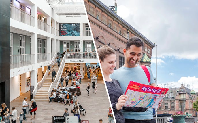 National Museum of Denmark interior and couple with Copenhagen Hop-on Hop-off map.