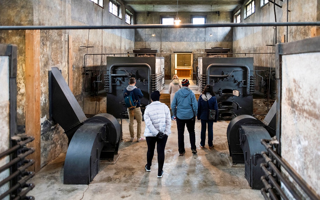 Guests touring the interior of Terezin Concentration Camp.