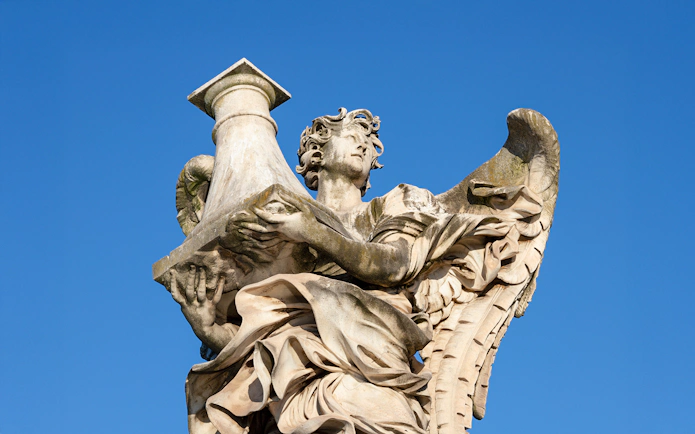 Angel statue with column by Antonio Raggi on Ponte Sant'Angelo, Rome.