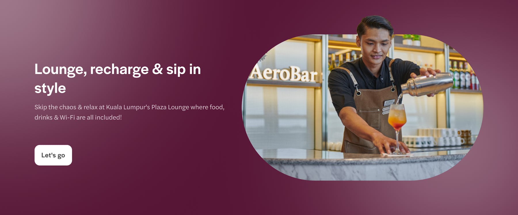 Bartender pouring a drink at AeroBar in Kuala Lumpur's Plaza Lounge.