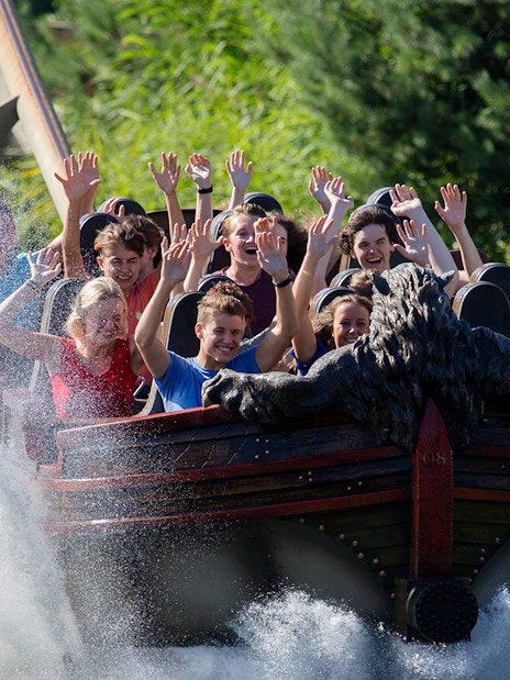 Visitors enjoying a water ride at Efteling theme park near Amsterdam.