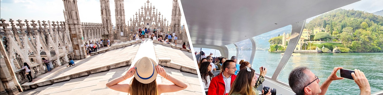 Combo: biglietti per Duomo di Milano e Terrazze (accesso tramite scale) + Crociera privata sul lago di Como, Lugano e Bellagio da Milano