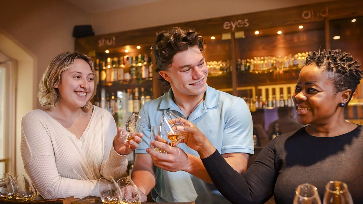 Guests enjoying whiskey tasting at the Irish Whiskey Museum.