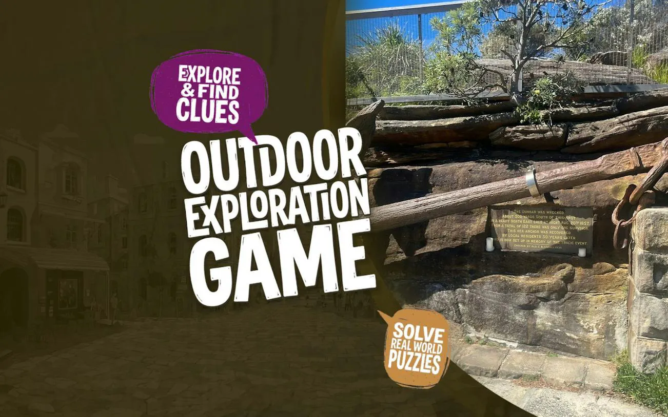 Outdoor exploration game poster with Watsons Bay Dunbar Shipwreck site, Sydney.