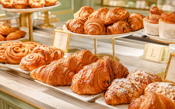 Pastries and croissants at Ladurée, Paris, near Orsay Museum.