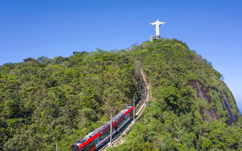 Train ascending to Christ the Redeemer statue on Corcovado Mountain, Rio de Janeiro.