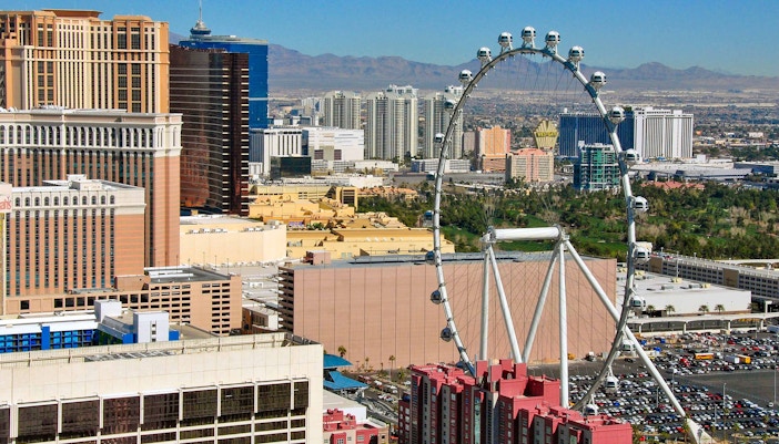 High Roller Observation Wheel in Las Vegas with city skyline in the background