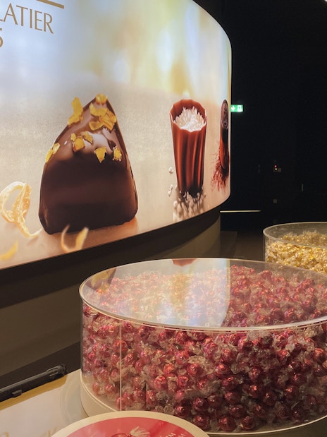 Lindt Home of Chocolate Museum Zurich, display of assorted chocolate truffles.