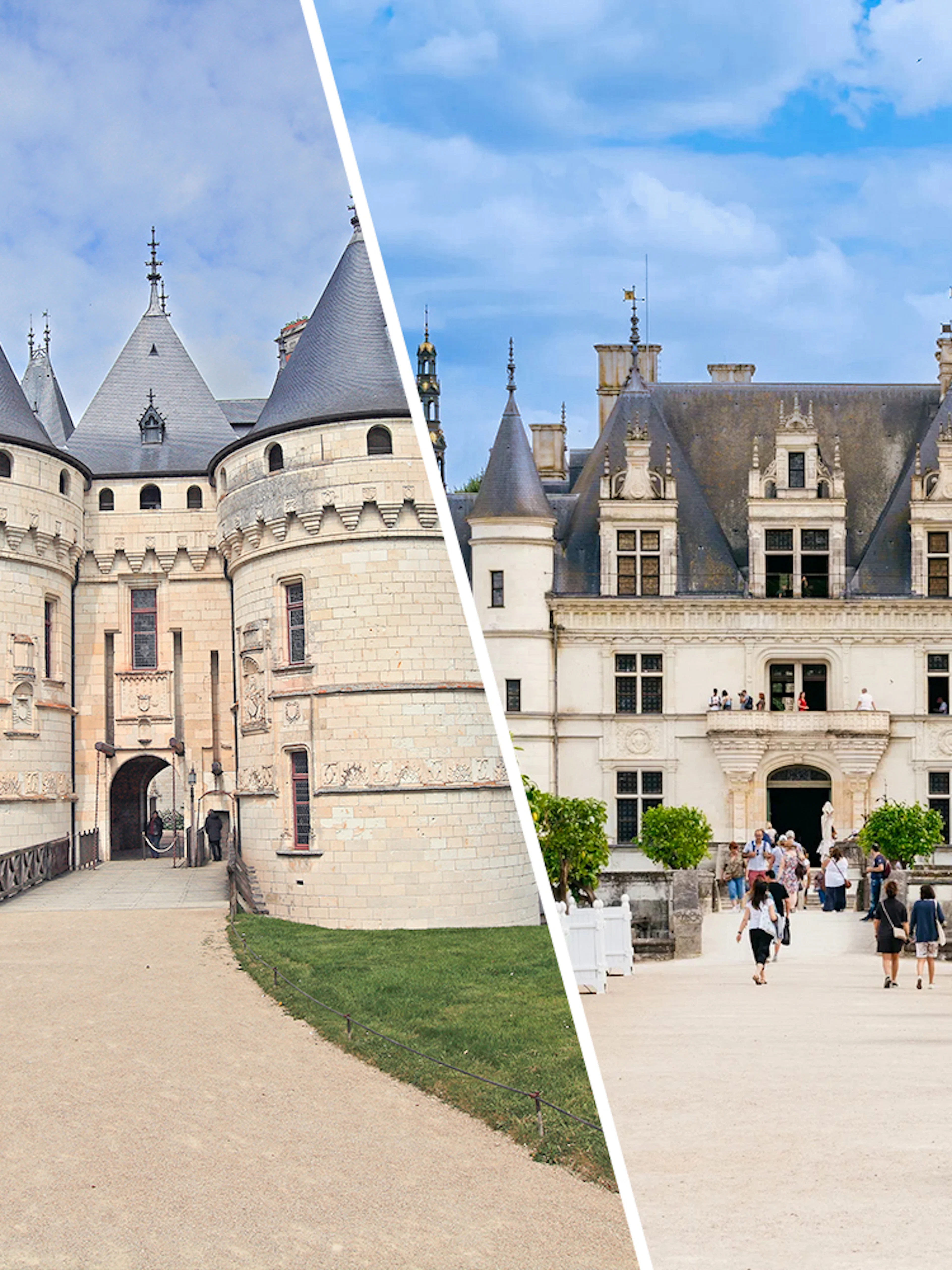 Chaumont-sur-Loire and Loire Valley castle with visitors exploring the historic architecture.