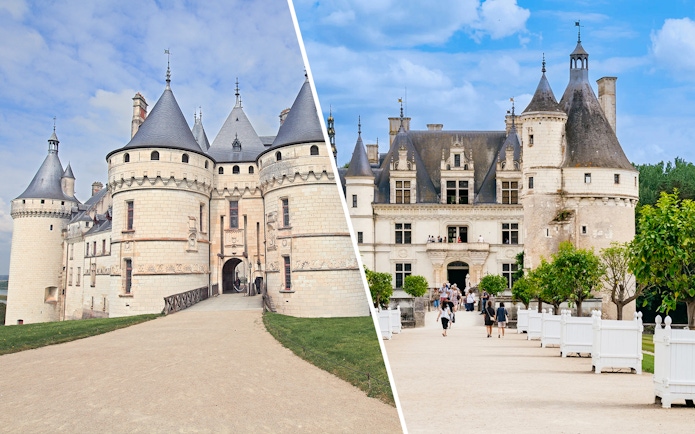 Chaumont-sur-Loire and Loire Valley castle with visitors exploring the historic architecture.