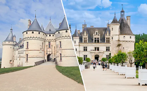 Chaumont-sur-Loire and Loire Valley castle with visitors exploring the historic architecture.