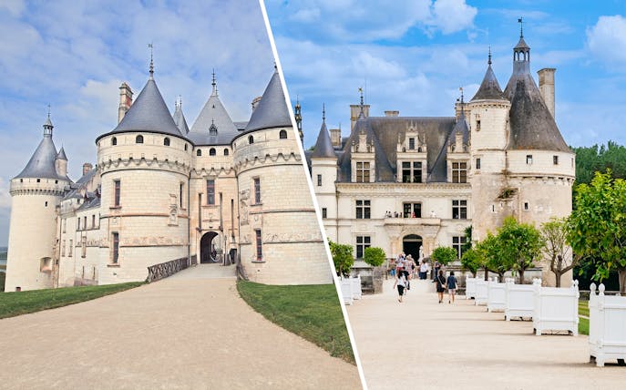 Chaumont-sur-Loire and Loire Valley castle with visitors exploring the historic architecture.
