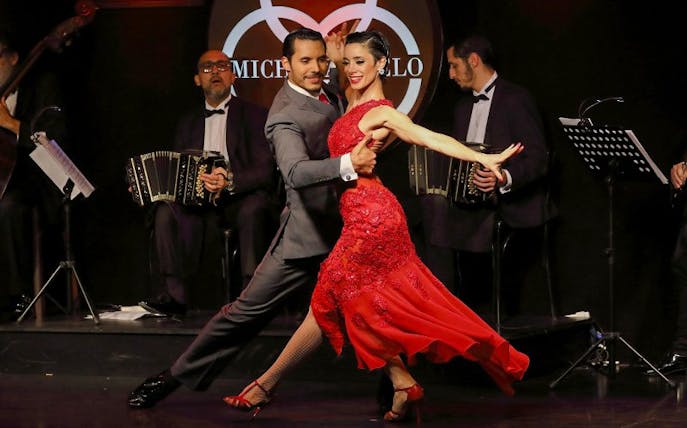 Dancers performing at Michelangelo Tango Show in Buenos Aires.