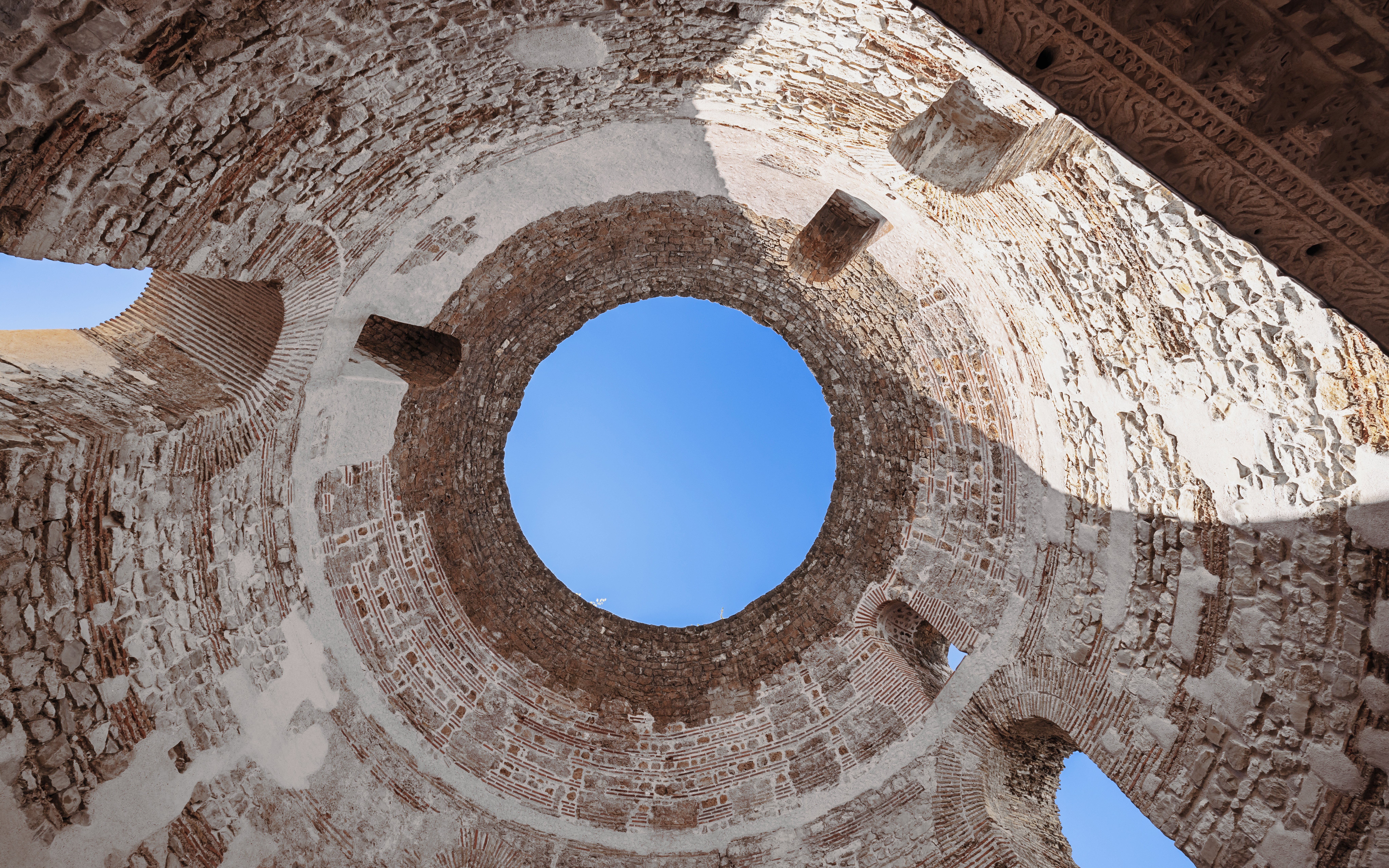 Vestibule ceiling view in Diocletian's Palace, Split, showing ancient stonework.
