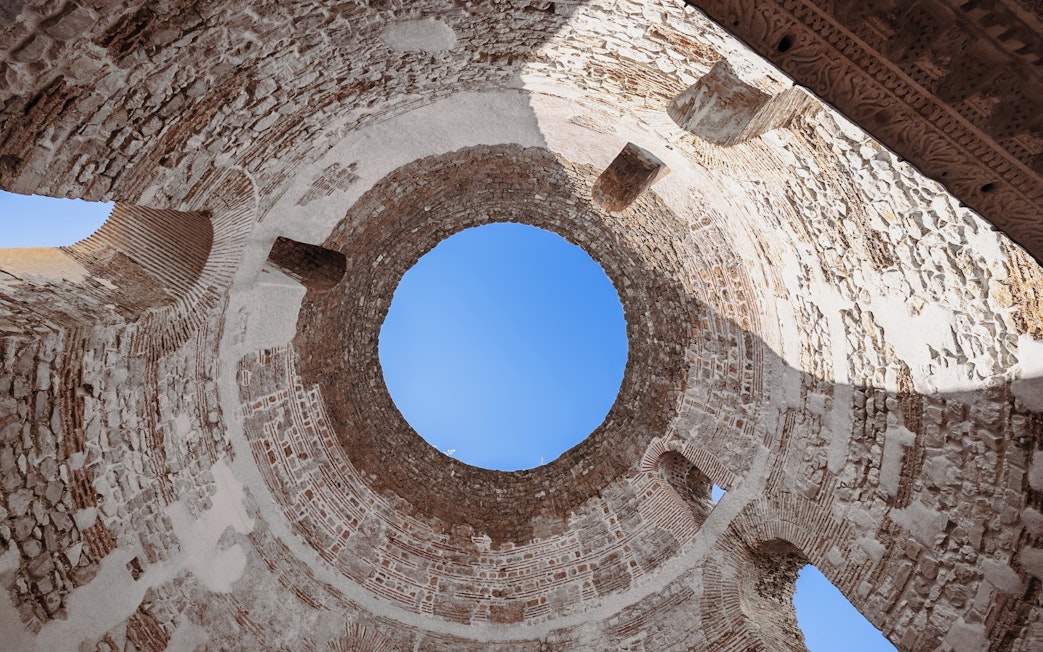 Vestibule ceiling view in Diocletian's Palace, Split, showing ancient stonework.