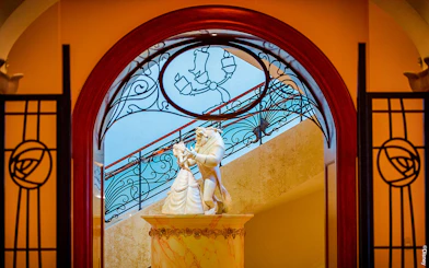 Statue of Beauty and the Beast dancing at Shanghai Disney.