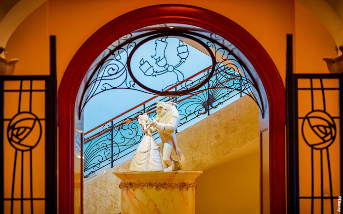 Statue of Beauty and the Beast dancing at Shanghai Disney.
