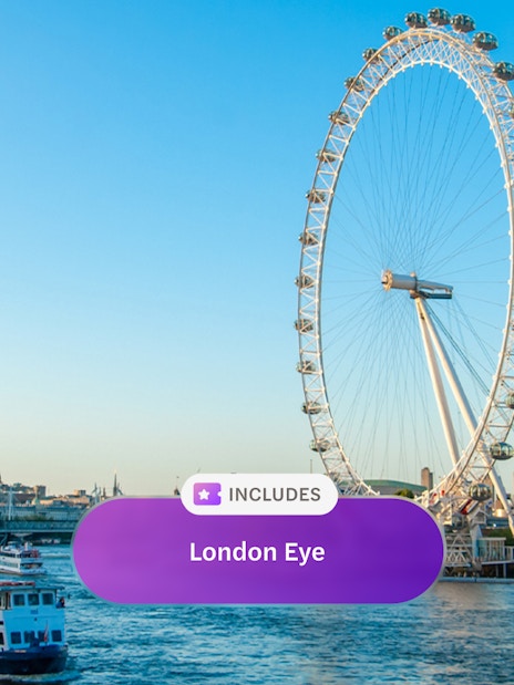 London Eye and Thames River with a boat on a sunny day.