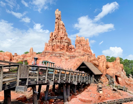 Walt Disney World Railroad passing through Big Thunder Mountain.