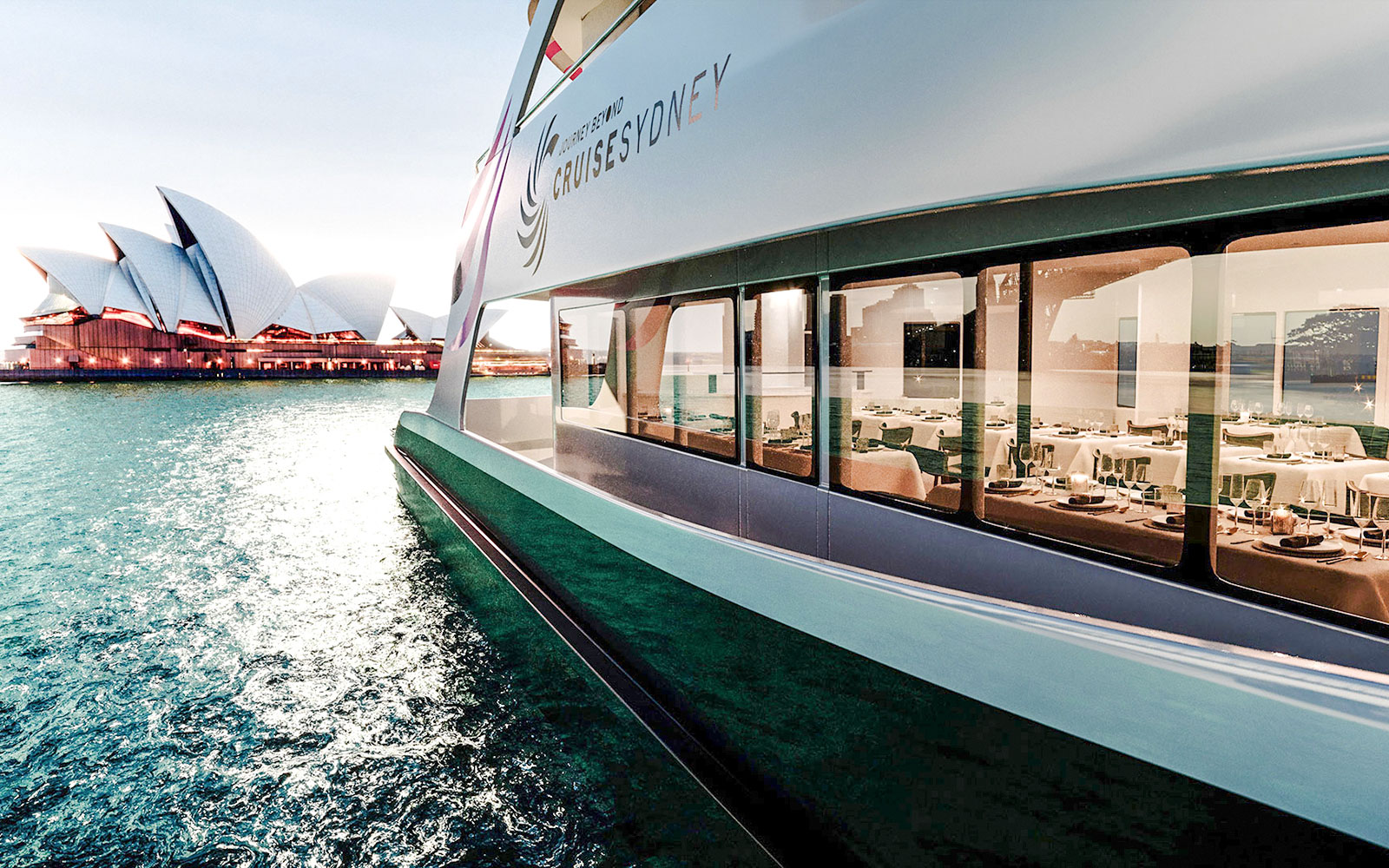Cruise ship sailing past Sydney Opera House, Journey Beyond Cruise Sydney.
