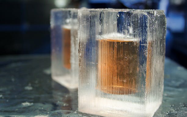 Drinks served in ice glasses at Berlin Icebar.