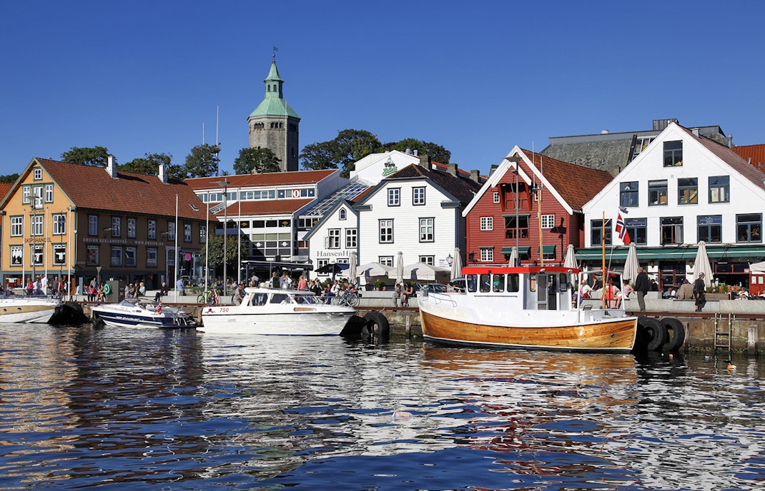 Stavanger harbour view with sailboats during Stavanger Fjord sailing tour.